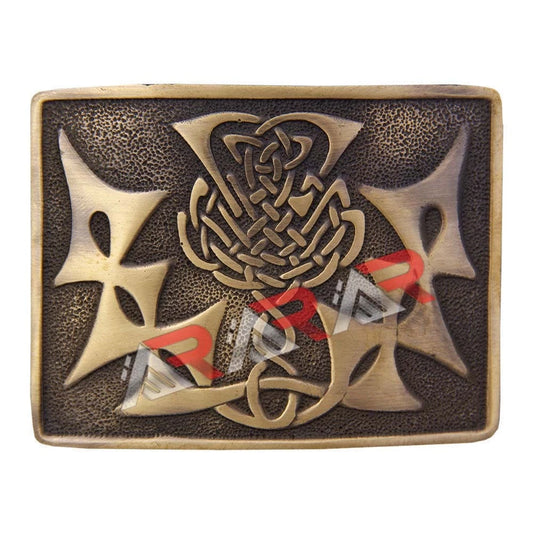 AAR Scottish Kilt Belt Buckle Thistle knot Celtic Design Antique Chrome Jet Black Finish