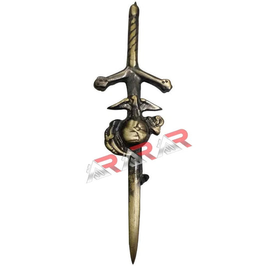 AAR US Marine Corps Kilt Pin – 4" Antique Gold & Chrome Finish | Highland Dress Pin with Presentation Box