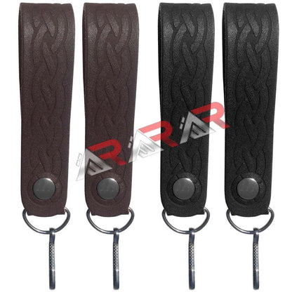 Pair of Leather Sporran Suspenders Celtic Embossed Design Heavy Hooks