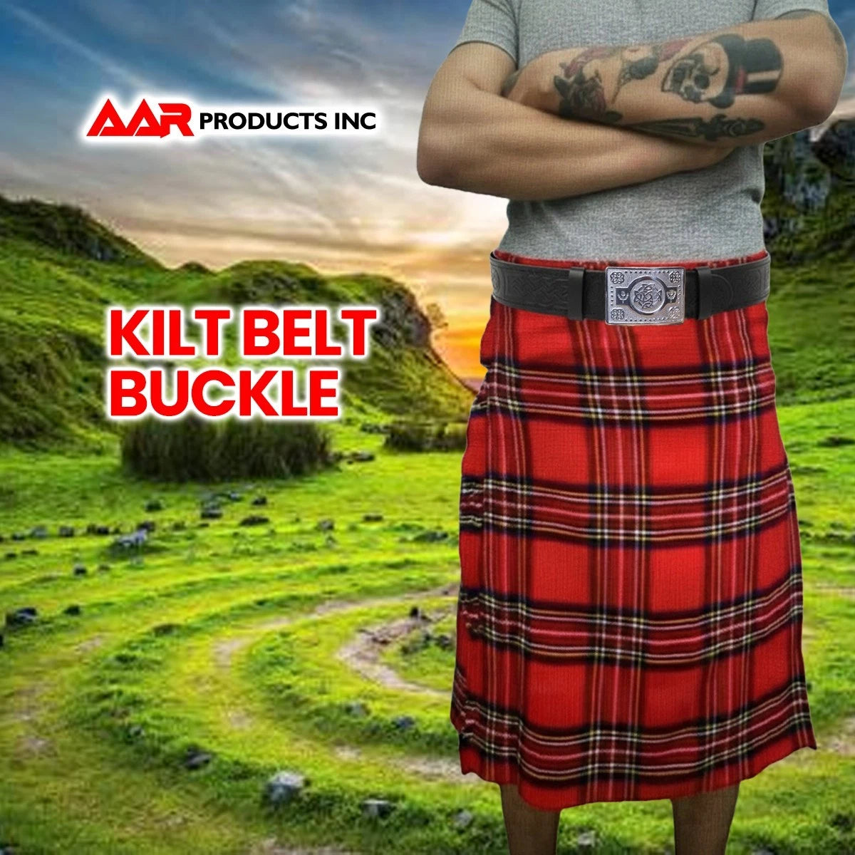 Leather Thistle Design Kilt Belt Black Scottish Chrome Finish Celtic Buckle