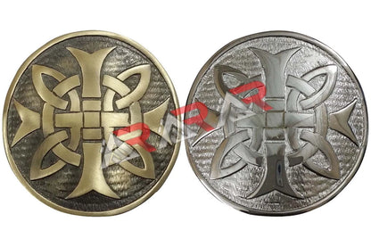 Mens Cross Round Kilt Belt Buckle Chrome / Antique Finish 3"/Celtic Belt Buckles