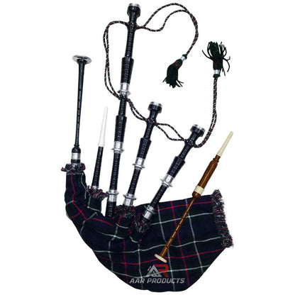 Full Size Bagpipe Great Highland Various Tartans with Chanter, Tutor Book & Bag