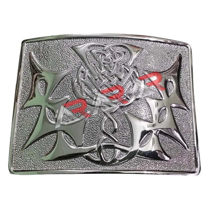 AAR Scottish Kilt Belt Buckle Thistle knot Celtic Design Antique Chrome Jet Black Finish