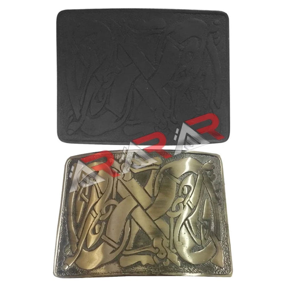 Kilt Belt Buckle Brass Jet Black / Antique Finish Kilt Buckle Celtic Pattern