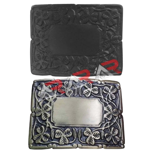 Deluxe Thistle Design Men's Kilt Belt Buckle Irish Shamrock Antique Jet Black Finish