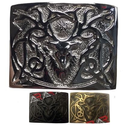 AAR Scottish Kilt Belt Buckle Stag Head Chrome Antique Black Size 3" X 2.2/5"