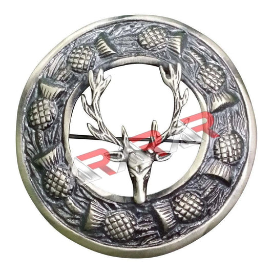 AAR Men,s Scottish Stag Head Kilt Brooch Fly Plaid Antique Chrome Finish 3" (7cm) diameter S