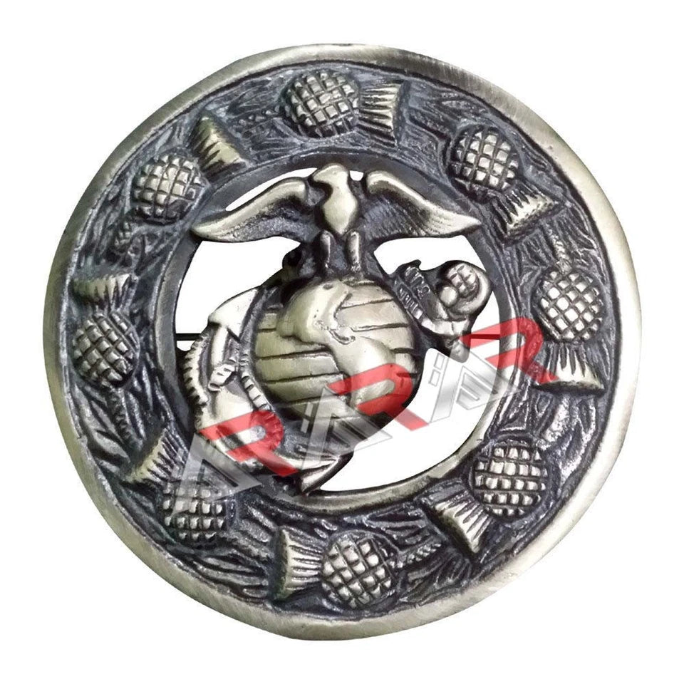 US Marine Kilt Pin & Brooch Badge Set Fly Plaid High Quality Antique Finish