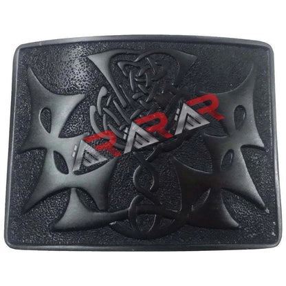 AAR Scottish Kilt Belt Buckle Thistle knot Celtic Design Antique Chrome Jet Black Finish