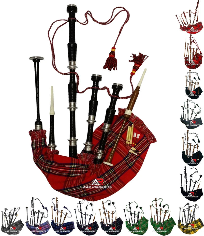 Full Size Bagpipe Great Highland Various Tartans with Chanter, Tutor Book & Bag