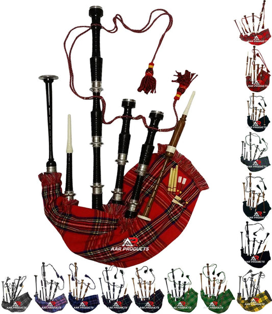 Full Size Bagpipe Great Highland Various Tartans with Chanter, Tutor Book & Bag