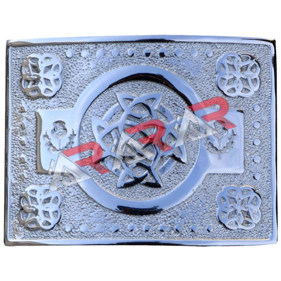 Scottish Buckle Kilt Belt Highland Celtic Knot Work Antique, Chrome and Black Finish