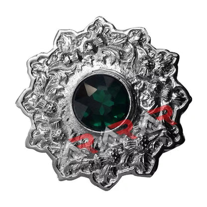 AAR Scottish Kilt Fly Plaid Brooch – Thistle Design with Colored Stones | 4" Chrome Finish Highland Accessory