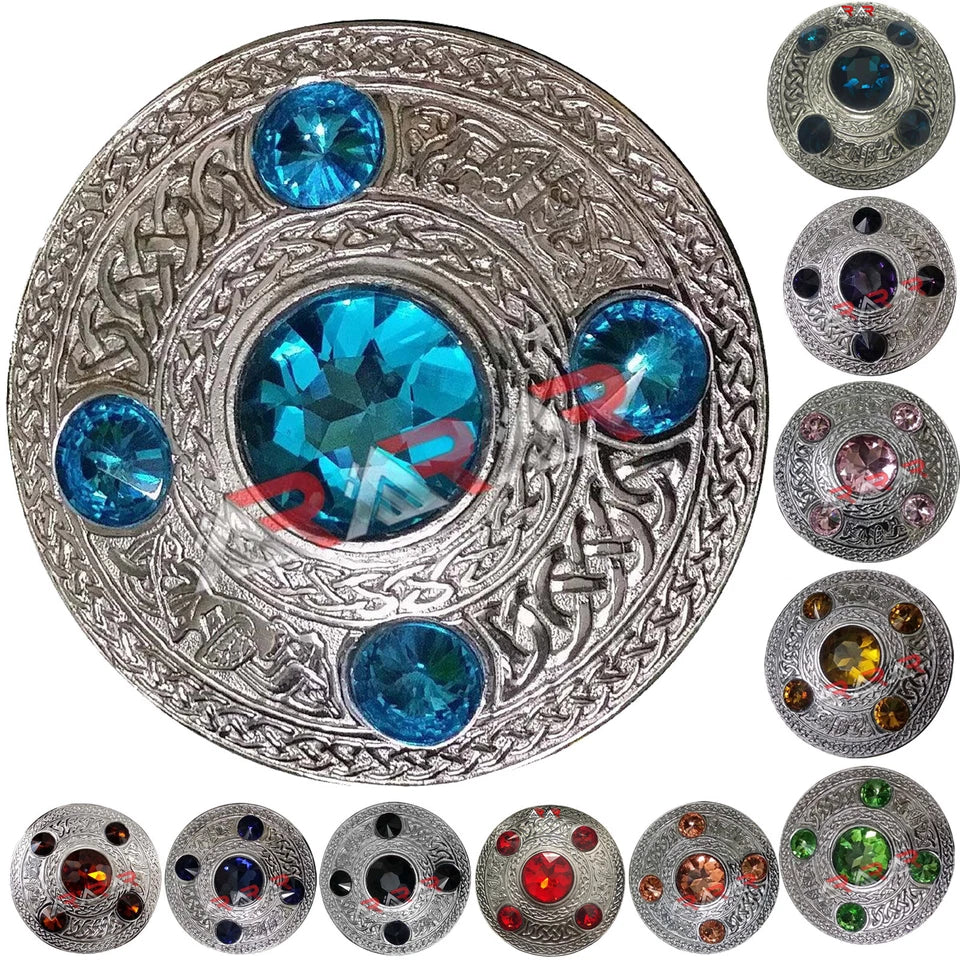 AAR Celtic Fly Plaid Brooch – 5 Stone Chrome Finish | 4" Highland Kilt Accessory for Scottish Dress