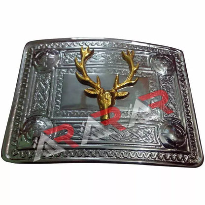 AAR Scottish Kilt Belt Buckle Celtic Design with Different Gold Badges Chrome Finish
