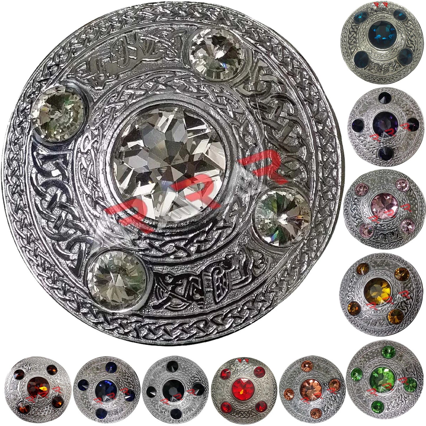 AAR Celtic Fly Plaid Brooch – 5 Stone Chrome Finish | 4" Highland Kilt Accessory for Scottish Dress