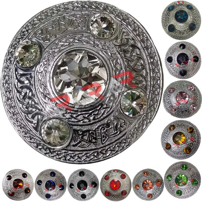 AAR Celtic Fly Plaid Brooch – 5 Stone Chrome Finish | 4" Highland Kilt Accessory for Scottish Dress