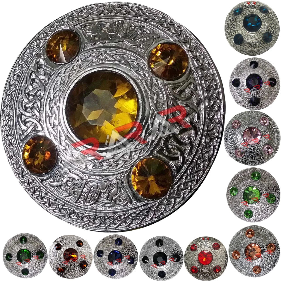 AAR Celtic Fly Plaid Brooch – 5 Stone Chrome Finish | 4" Highland Kilt Accessory for Scottish Dress
